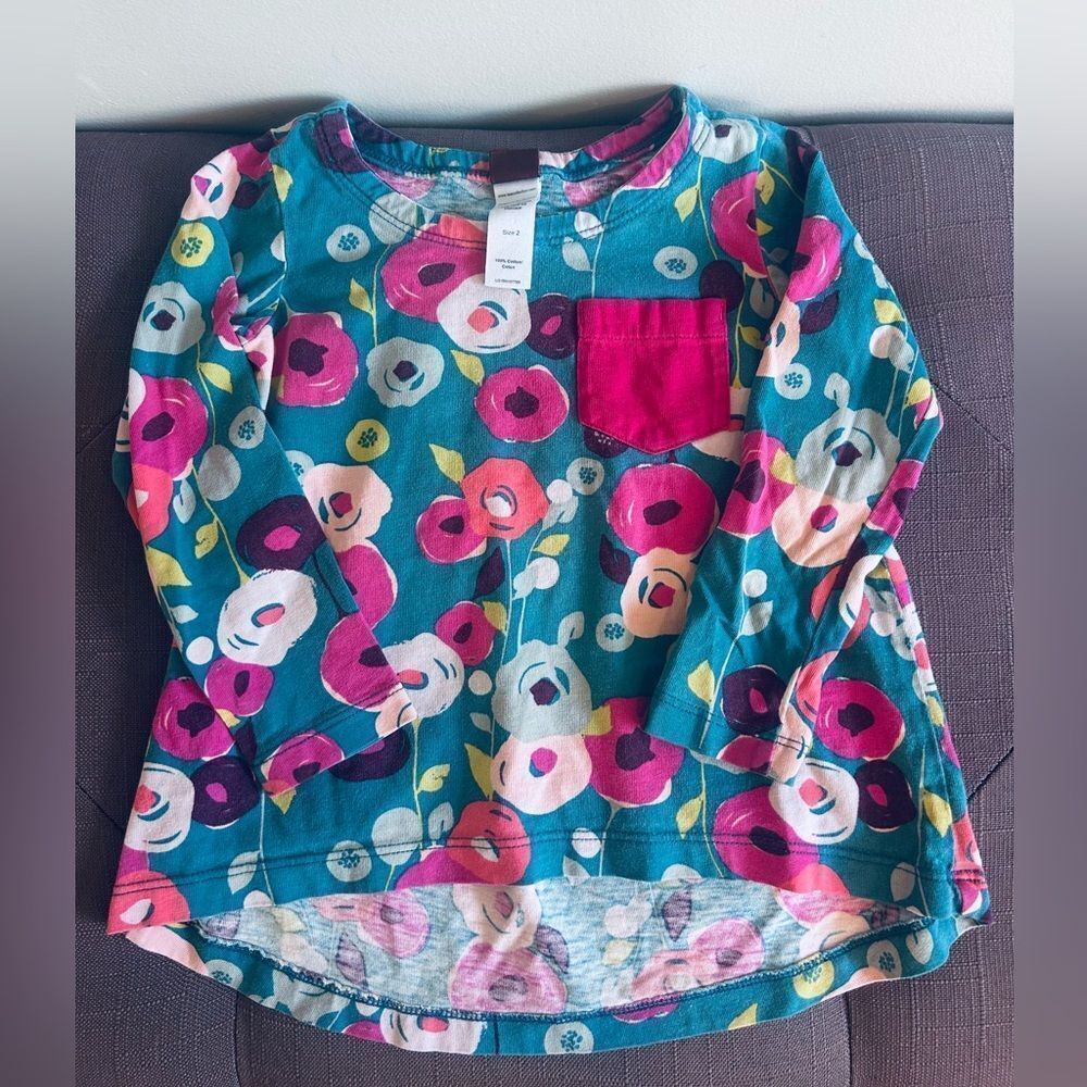 Tea Floral Cotton Girls Shirt with Pocket!